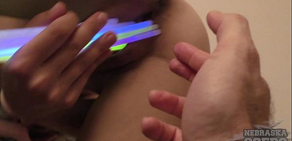 glowstick pussy gaping big boobed spinner paula